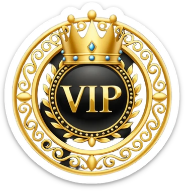 Luxury black and gold circular logo-style emoji, with ornate golden swirls, royal crown on top, bold text in center, glowing golden edges, premium VIP style, dark glossy background, looks like a high-end Telegram bot badge or emblem, no faces, with the text 'VIP24.CC BOT' in golden bold letters sticker