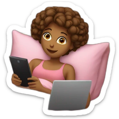Girl chilling in her bed on her mobile pc sticker