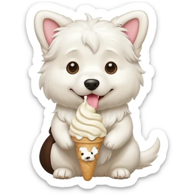 White dog eating ice cream  sticker