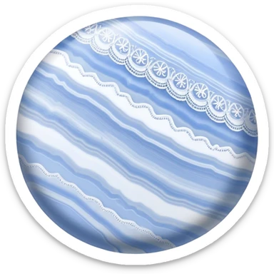 Blue lace agate cabochon with delicate pale blue and white lace-like bands in a smooth polished dome sticker