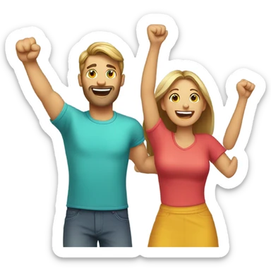 Man and woman cheering sticker