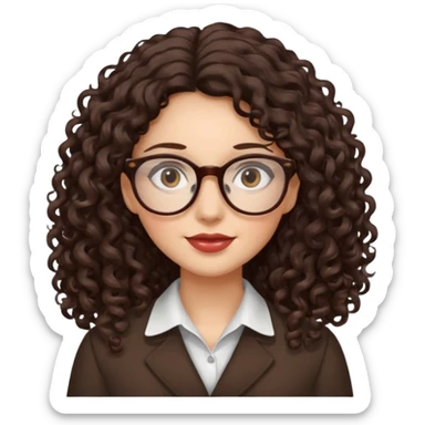 lady with glasses, long dark brown curly hair sticker