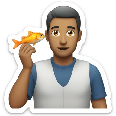 Man being absorbed by a fish sticker