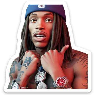 tattoed boy with hat and watch sticker