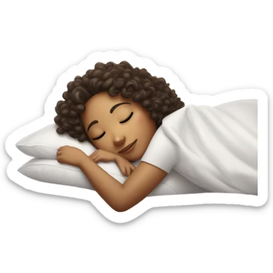 Light skin Curly hair girl sleeping on white pillow in bed with white sheets sticker