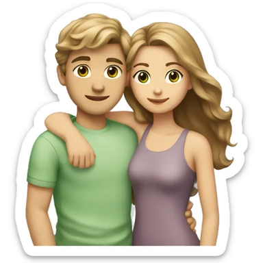 Couple hug boy with short light brown hair and brown eyes and girl with long wavy light brown hair and green eyes  sticker