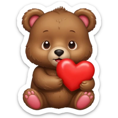 cute bear holding a red heart, simple and expressive sticker