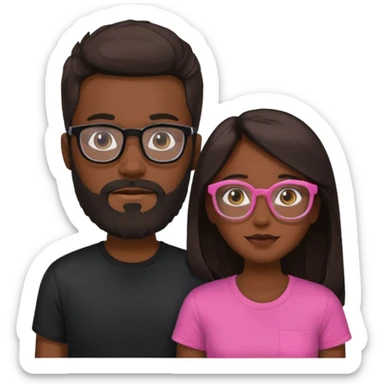 pareja el moreno con barba y gafas  , camiseta negra y ella pelo moreno camiseta rosa y pelo largo de piel blanca sticker