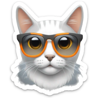 grey white and orange cat with sunglasses  sticker