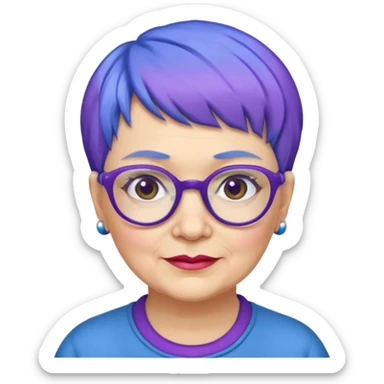 mujer muy mayor un poco gorda pelo azul o morado pixie cut  sticker