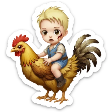 A zombie baby riding a chicken  sticker