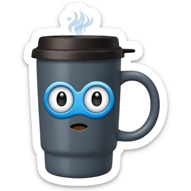 black hot coffee mug to go with black lid and a blue circle sticker sticker