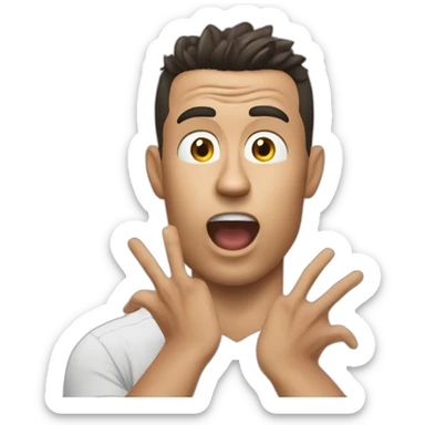 Ronaldo shocked with is two hand on his face happy sticker