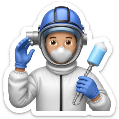 A guy spraying foam insulation sticker