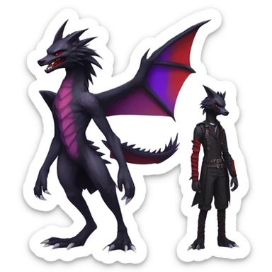 Black and purple and red edgy punk nargacuga-sergal full body sticker