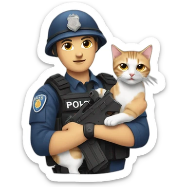 Anti-terrorism police with cats in their arms sticker
