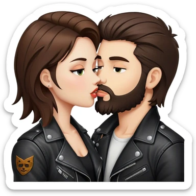 A rocker girl with kissing a brunette boy with a beard and leather jacket  sticker