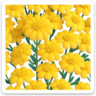 3D iOS style illustration of a yellow yarrow flower cluster, cartoonish, voluminous, expressive, no faces or smiles, emphasizing rounded dimensional shapes and bright natural colors, playful sticker
