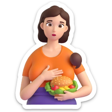 woman holding her stomach and looking at food with longing, expressing hunger sticker