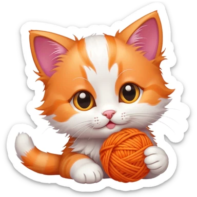 playful kitten with a ball of yarn sticker