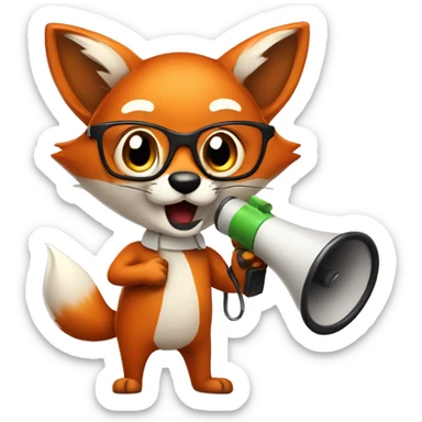 A cute fox wearing glasses and holding a megaphone sticker