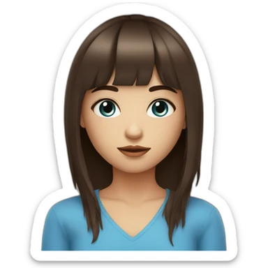 Fille aux yeux bleu brune avec une frange sticker