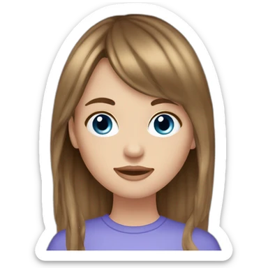 white girl with long brown hair, curtain bangs, blue eyes, 20 yo sticker