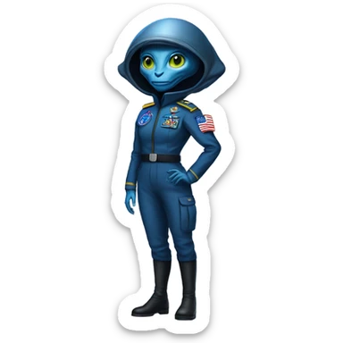 Reptilian Alien woman general blue uniform usa space force, full body,  sticker