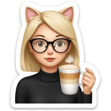 Woman with cat-eye glasses sipping latte sticker