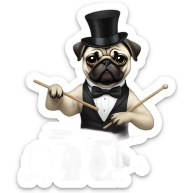 Pug with bow tie and suit playing drums sticker