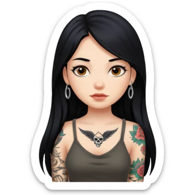 long black hair beautiful girl with tattoos  sticker