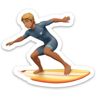 A surfer riding a large wave, skillfully balancing on their board as the ocean crashes around them. The scene captures the energy and excitement of surfing, with the sun setting in the background and the water sparkling under the light. sticker