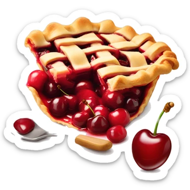 Delicious Cherry pie on plate  sticker