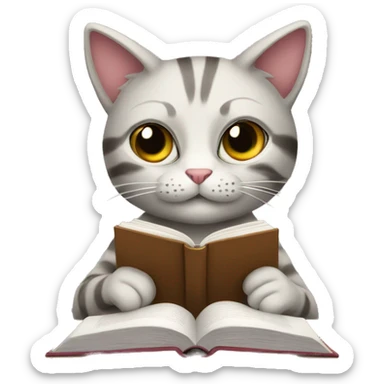 cat drinking a coffee and reading a book sticker