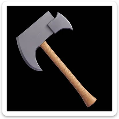 3D emoji style cartoon Stone Age hand axe, with a textured light brown wooden handle, thick rope binding, and a rough gray stone blade. Centered on white, with soft shadows and glossy highlights for a polished emoji effect. sticker