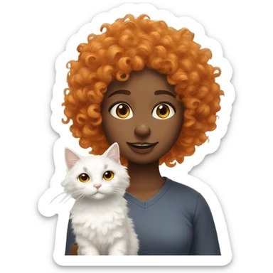 Curly orange hairy girl with her full of white cat sticker