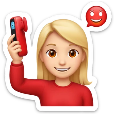 red emoji on a call one hand pointing on his phone clutch to his ear. sticker