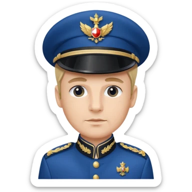 French commander, decorated blue uniform, peaked cap, confident expression sticker