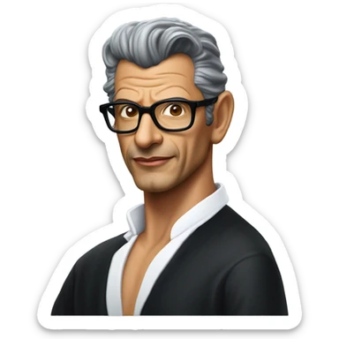 Jeff Goldblum sexy side pose with open black shirt wearing a Santa hat sticker
