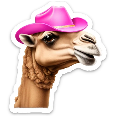 A camel wearing a pink cowboy hat  sticker