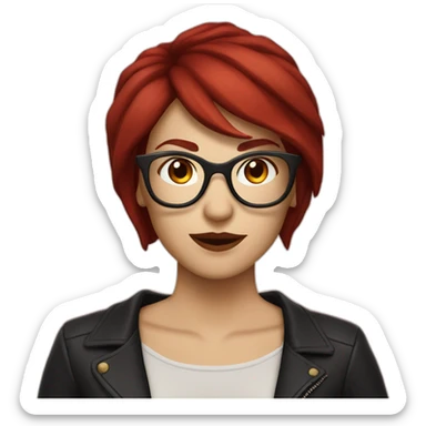 caucasian female rock star with short dark red hair and glasses sticker