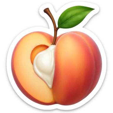 Peach with an opening with milk coming out of opening sticker