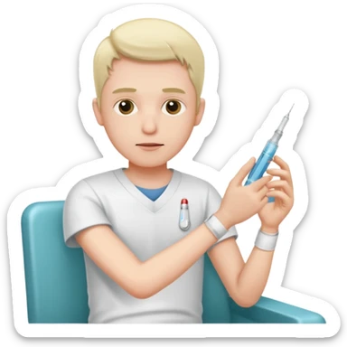 sick man getting syringe shot arm sticker