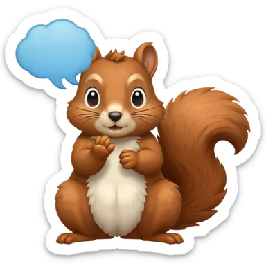 a squirrel standing with a paw on its cheek and a big thought bubble above its head, looking pensive sticker