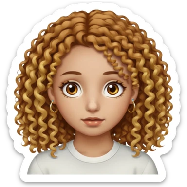 A girl with brown curly hair and blonde edges side parted with hazel central heterochromia eyes and a nose ring sticker
