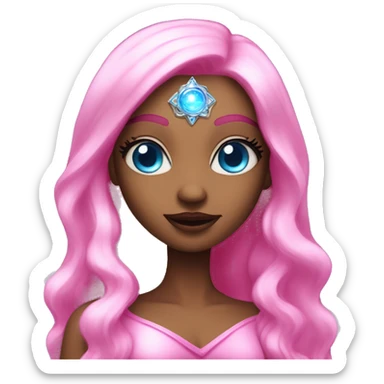 magical diva with pink andromedan skin long hair and blue eyes glowing third eye sticker