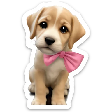 adorable puppy with pink bow sticker