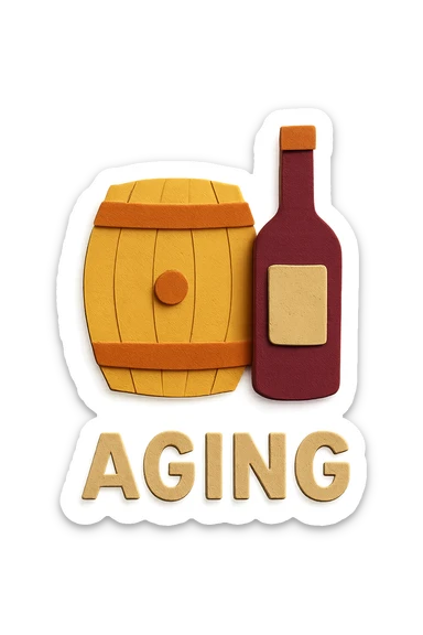 icon representing the 'aging' step in wine making process, paper craft style sticker