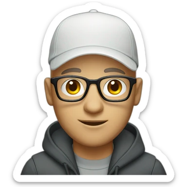 bald man with glasses and ballcap sticker