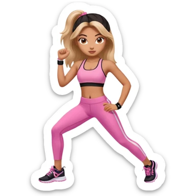 generate a pretty bratz girl in gym clothes doing workout sticker